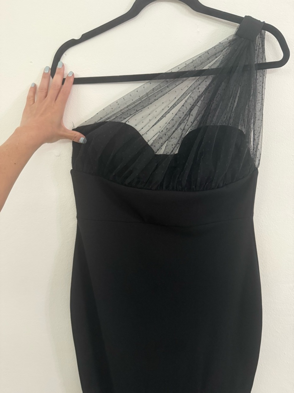 One-Shoulder Black Sheer-Accent Dress